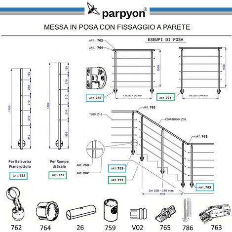 Ringhiera scala in Acciaio Inox da 4 MT - Fissaggio Pavimento