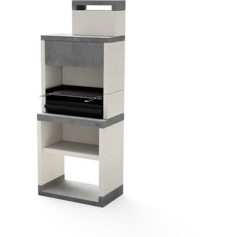 TUOZI - Barbecue fixe pour bois et charbon modèle PLAN 1 MAX (Gris/Blanc - 78 x 47 x 203 cm) REF: T00873 - Cuisson optimale, robuste