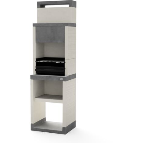 TUOZI - Barbecue fixe pour bois et charbon modèle PLAN 0 MAX (Gris/Blanc - 59 x 47 x 203 cm) REF: T00874 - Grande résistance, parfait jardin terrasse