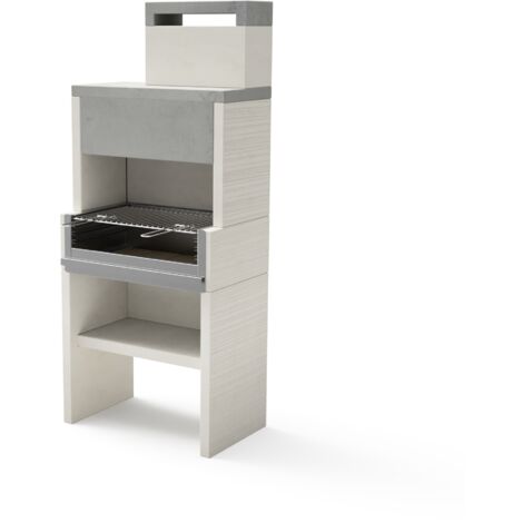 TUOZI - Barbecue fixe inox pour bois et charbon modèle VENIT FLEX PLUS HOTTE (Gris/Blanc - 78 x 47 x 185 cm) REF: T00536 - Cuisson homogène en plein air