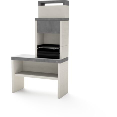 TUOZI - Barbecue fixe pour bois et charbon modèle PLAN 2 (Gris/Blanc - 110 x 47 x 192 cm) REF: 8036 - Résistant, idéal grillades extérieures