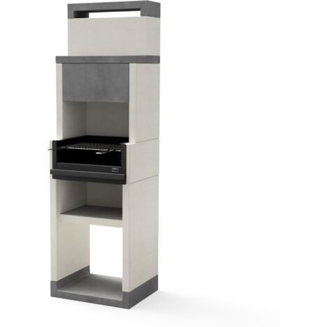 TUOZI - Barbecue fixe pour bois et charbon modèle VENIT FLEX HOTTE (Gris/Blanc - 59 x 47 x 197 cm) REF: T00154 - Conception robuste et durable