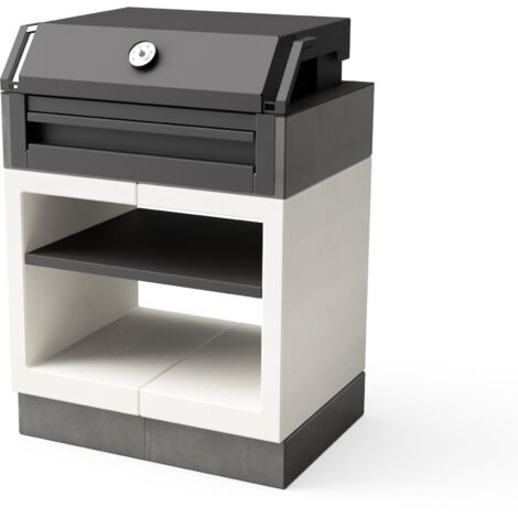 TUOZI - Barbecue fixe pour bois et charbon modèle KITAWAY GRILL OTTE (Gris/Blanc - 84 x 63 x 115 cm) REF: T00316 - Design moderne et fonctionnel