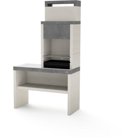 Barbecue fixe à charbon 110 x 47 x 192 cm – Acier gris/blanc – Grande surface de cuisson – Compatible accessoires barbecue – Tuozi