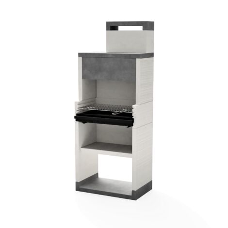 TUOZI - Barbecue fixe pour charbon modèle VENIT FLEX PLUS HOTTE [F] (Gris/Blanc - 78 x 47 x 197 cm) REF: T00132 - Parfait pour grillades extérieures
