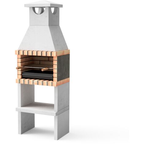MOVELAR - Barbecue préfabriqué à bois et charbon en béton réfractaire modèle Niza/Zon Plus (Gris, Orange - 62 x 46 x 186 cm) REF: 3545/1 - Cuisine extérieure compacte pour jardin ou patio (1/4)