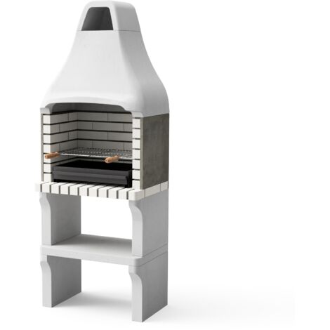 MOVELAR - Barbecue préfabriqué à bois et charbon en béton réfractaire modèle New Iberia Plus XL (Gris, Orange - 69 x 47 x 190 cm) REF: M00366 - Cuisine extérieure pour jardin ou patio
