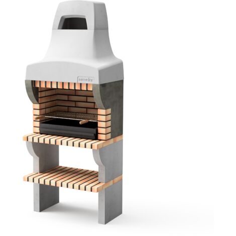 MOVELAR - Barbecue préfabriqué à bois et charbon de bois en béton réfractaire modèle Bailen Plus (Gris, Orange - 86,5 x 58 x 220 cm) REF: M00354 - Barbecue avec cheminée pour terrasse et jardin