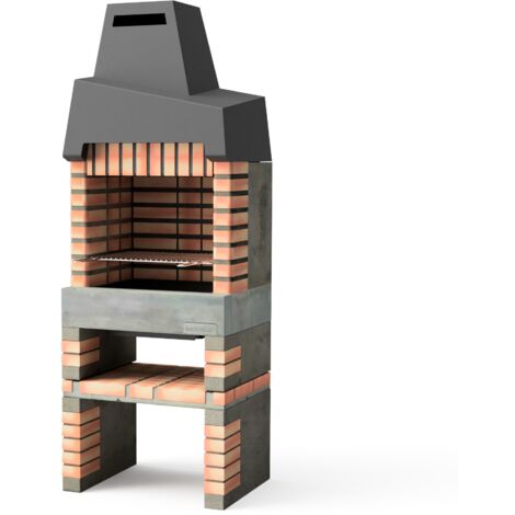 MOVELAR - Barbecue préfabriqué à bois et charbon de bois en béton réfractaire modèle Cali Plus (Gris, Orange - 76,5 x 58 x 215 cm) REF: 8889/1 - Barbecue fixe pour jardin avec cheminée extérieure