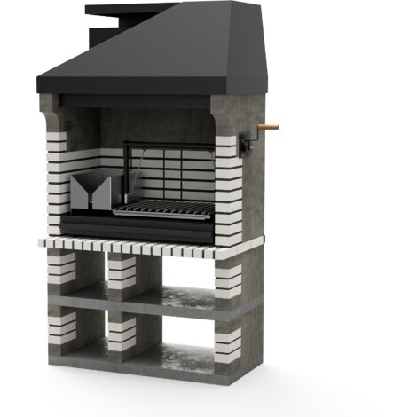 Barbecue en béton réfractaire pour bois et charbon – Modèle Pan America Plus XL (Gris, Beige - 120 x 70 x 220 cm) – Grille avec plaques réfractaires