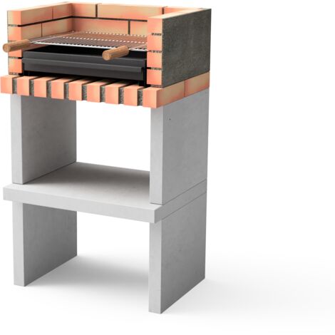 MOVELAR - Barbecue préfabriqué à bois et charbon en béton réfractaire modèle Niza/Zon Short Plus (Gris, Orange - 62 x 46 x 107 cm) REF: M00046 - Cuisine extérieure compacte pour jardin ou patio