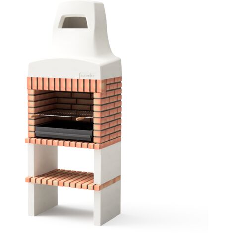 MOVELAR - Barbecue préfabriqué à bois et charbon en béton réfractaire modèle Nazca 70 (Beige, Orange - 86,5 x 58 x 240 cm) REF: M00350 - Cuisine extérieure compacte pour jardin, terrasse ou patio