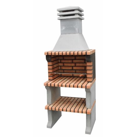 Barbecue charbon préfabriqué en béton réfractaire modèle Liz XL – Dimensions 76 x 58 x 210 cm – Couleurs gris et orange – Pour cuisson au bois et charbon – Movelar