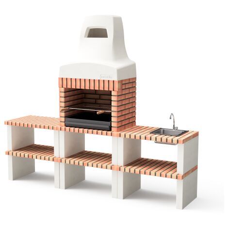 MOVELAR - Barbecue préfabriqué à bois et charbon en béton réfractaire modèle Pack 1 Nazca Orange - Cuisine extérieure pour jardin ou patio REF: M00353 (1/5)