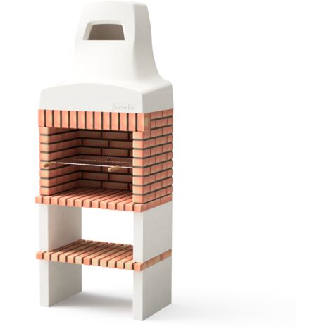 MOVELAR - Barbecue préfabriqué à bois et charbon en béton réfractaire modèle Nazca 70 (Beige, Orange - 86,5 x 58 x 240 cm) REF: M00494 - Cuisine extérieure compacte pour jardin, terrasse ou patio