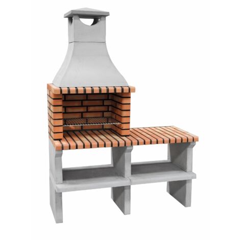 Barbecue en béton réfractaire Sines XL – Grille galvanisée 59,5x35 cm – Dimensions 144x58x200 cm – Pour cuisson au bois et charbon – Movelar
