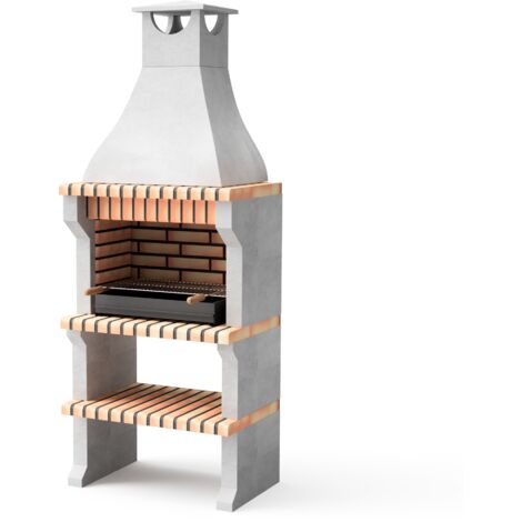 MOVELAR - Barbecue préfabriqué à bois et charbon de bois en béton réfractaire modèle Alcoa XL (Gris/Orange - 86,5 x 58 x 225 cm) REF: 3413/5 - Barbecue extérieur pour jardin et terrasse style rustique