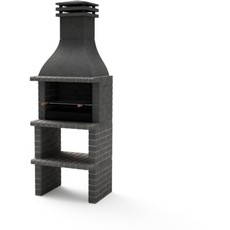 MOVELAR - Barbecue préfabriqué à bois et charbon de bois Modèle TAOS PLUS (Gris Foncé - 76 x 58 x 214 cm) REF : M01141 - Usage Extérieur