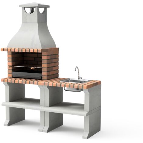 MOVELAR - Barbecue préfabriqué à bois et charbon de bois Modèle PACK 2 RAGUSA (Gris / Terre cuite - 152 x 58 x 207 cm) REF : M00903 - Usage Extérieur