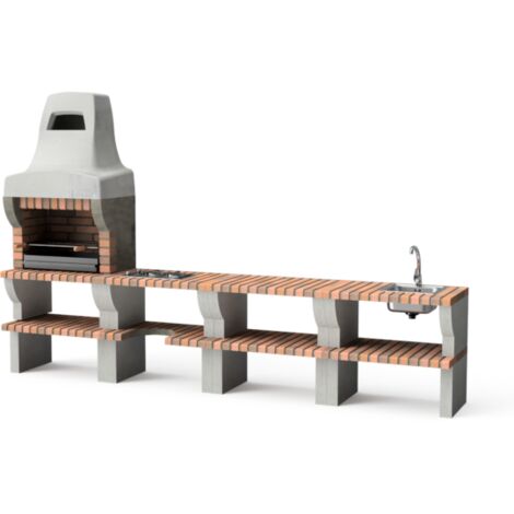 MOVELAR - Barbecue préfabriqué à bois et charbon de bois Modèle PACK 2 PALERMO (Gris / Terre cuite - 346 x 58 x 220 cm) REF : M00901 - Usage Extérieur
