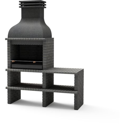 MOVELAR - Barbecue Préfabriqué à Bois et Charbon Modèle BENHADDOU PLUS avec SUPPORT LATÉRAL COMPLET et avec Grill (Gris Foncé - 178 x 70 x 262 cm) REF : M01032 - Usage Extérieur
