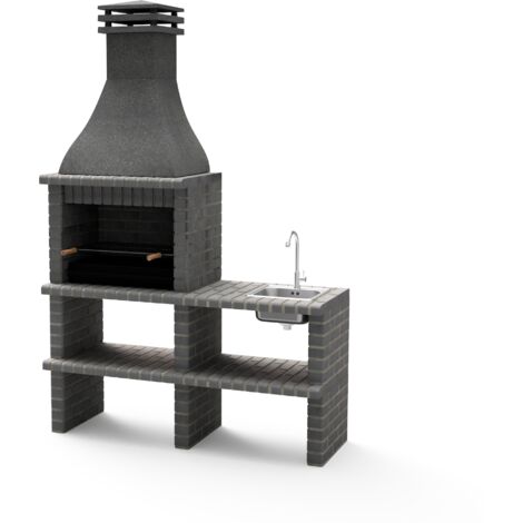MOVELAR - Module pour Barbecue Préfabriqué Modèle KHIVA PLUS avec SUPPORT LATÉRAL COMPLET avec Évier et Robinet et avec BRAZERO (Gris Foncé - 164 x 58 x 246 cm) REF : M01026 - Usage Extérieur