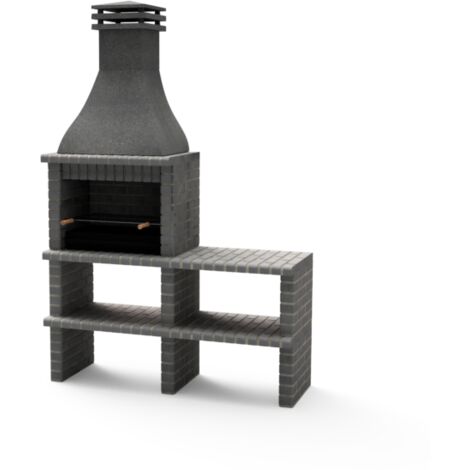 MOVELAR - Barbecue Préfabriqué à Bois et Charbon Modèle BBQ KHIVA PLUS avec SUPPORT LATÉRAL COMPLET et avec Grill (Gris Foncé - 164 x 58 x 246 cm) REF : M01024 - Usage Extérieur