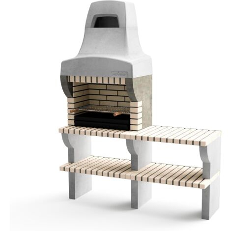 MOVELAR - Barbecue en Béton Préfabriqué avec tréteau latéral Bailen Plus 1 (Beige, Gris - 165 x 58 x 58 cm) - Usage Extérieur
