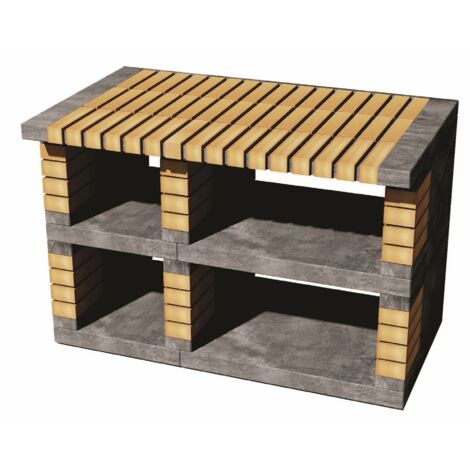 MOVELAR - Tréteau latéral du module Pan America pour Barbecue en Béton Préfabriqué (Gris, orange - 120 x 70 x 70 cm) - Usage Extérieur