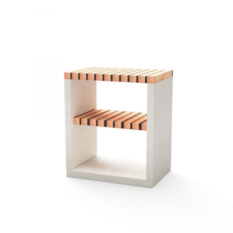 MOVELAR - Banc Nola pour Barbecue en Béton Préfabriqué (Blanc, orange - 70 x 47 x 47 cm) - Usage Extérieur