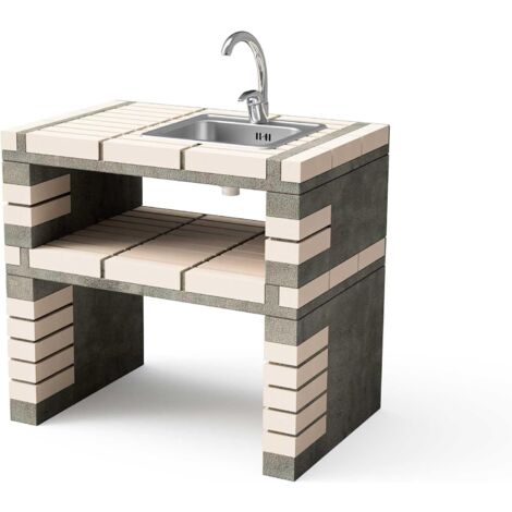 MOVELAR - Module avec évier et robinet, support latéral Californi Plus pour Barbecue en Béton Préfabriqué (Beige, gris - 86,5 x 58 x 58 cm) - Usage Extérieur