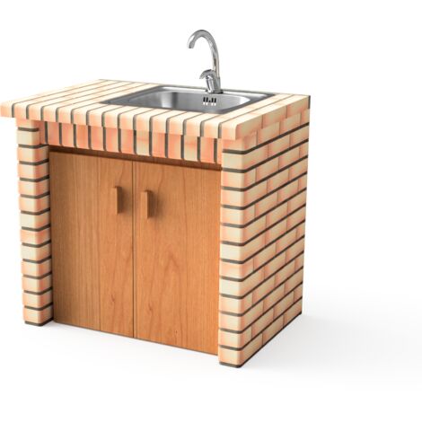 MOVELAR - Module Luxor lavabo et robinetterie / Portes pour Barbecue en Béton Préfabriqué (Gris, orange - 94 x 70 x 70 cm) - Usage Extérieur