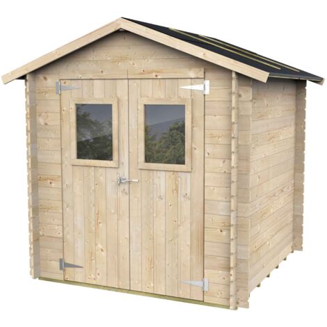 Abri de Jardin Bh19 Hobby 198x198 en Bois d’épicéa naturel 19 mm avec double porte et fenêtre, toit et plancher OSB3, montage facile, traitement autoclave, certification PEFC (1/5)