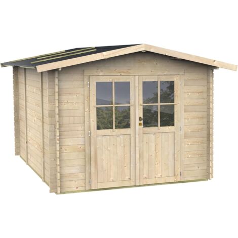 Abri de Jardin Bh25 Opera 215x250 en Bois d’épicéa naturel 25 mm avec double porte et fenêtre, toit et plancher rainurés, poutre de fondation, montage facile, certification PEFC (1/5)