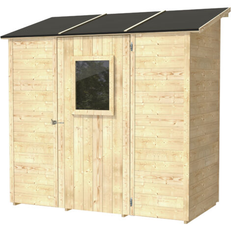Abri de Jardin Vaniglia Addossata 207x102 en Bois d’épicéa naturel 19 mm avec porte simple avec fenêtre, toit et plancher rainurés, montage facile, certification PEFC (1/5)