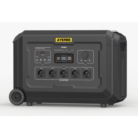 Station d’Énergie Ayerbe AY-3072 Wh / 3600 W avec Batterie LiFePO4, Sortie CA 3600 W, USB-C 100 W, Recharge Solaire 2100 W et Secteur, pour Usage Intensif et Urgences