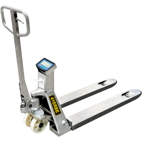 Transpalette inox avec imprimante capacité 2500 kg roues PU (inox304)