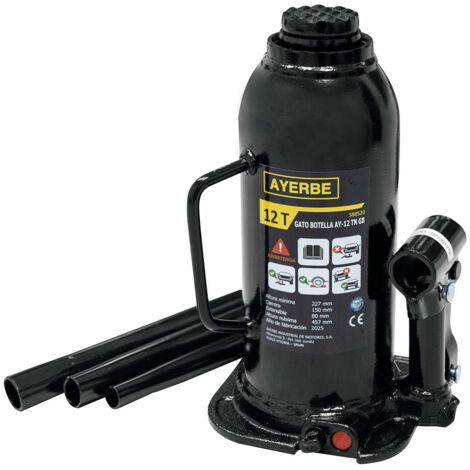 Cric hydraulique bouteille 12 tonnes hauteur 227-457 mm portable robuste (1/2)
