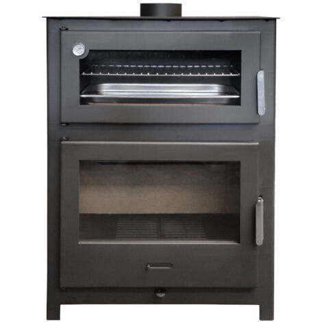 MF - Poêle à Bois avec Four Nadia 13,4 kW en Acier avec Vision Panoramique, Chambre en Vermiculite et Four Réfractaire – Plateau et Grille Inclus
