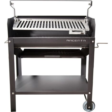 MF - Barbecue Argentin ARGENTA 70m Noir Professionnel avec Grille Réglable en Hauteur de 72 cm pour Bois ou Charbon