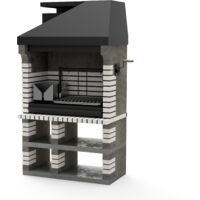 Barbecue en béton réfractaire pour bois et charbon – Modèle Pan America Plus XL (Gris, Beige - 120 x 70 x 220 cm) – Grille avec plaques réfractaires