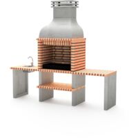 MOVELAR - Barbecue préfabriqué à bois et charbon de bois en béton réfractaire modèle Altea Plus (Gris, Orange - 268 x 70 x 255 cm) REF: M00044 - Cuisine d’extérieur avec évier et plan de travail