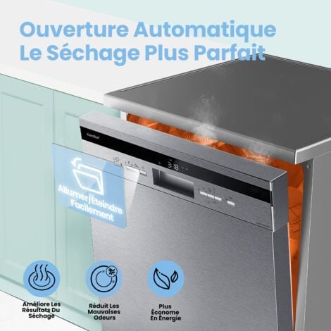 Comfee Lave-vaisselle pose libre FD1435E-X L60cm 44db avec 14 couverts, 8 programmes, Affichage LED Acier Inox-Énergétique D