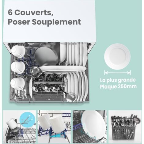 Comfee Lave-vaisselle pose libre TD602E-W L55cm 47db avec 6 couverts, 6 programmes, Commande tactile Affichage LED Blanc
