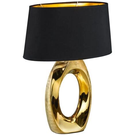 Lampe de table Led Taba – Abat-jour textile noir – Pied céramique dorée – Pour salon et chambre – Disponible en 2 tailles – Defibrico (1/5)