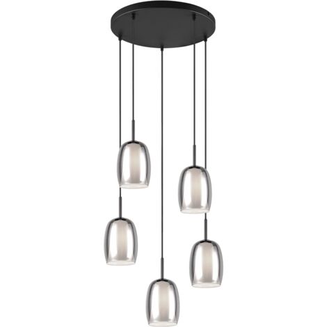 Suspension 5xE14 max 10W, verre fumé et blanc, métal noir mat – Trio Select - Barret (1/5)