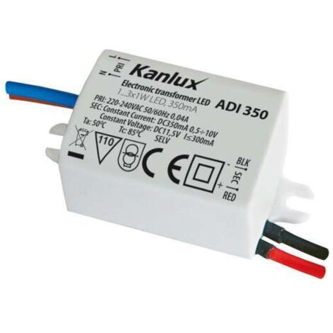Kanlux – Transformateur pour luminaire 1-3W 12V DC – Courant stabilisé 350mA – Protection thermique – IP20 blanc pour intérieur