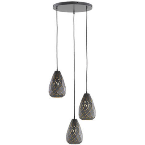 Suspension Ronde Moderne 3xE27 Onyx Anthracite avec Trio Lighting Découpes Laser (1/3)