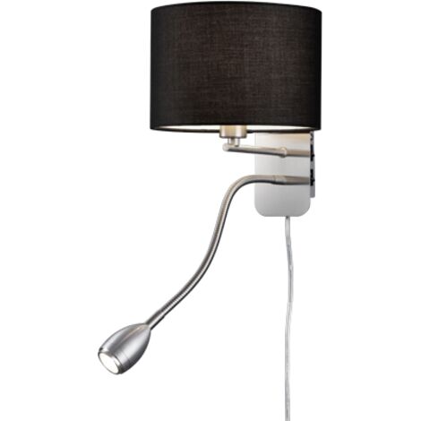 Applique Hôtel Nickel Et Abat-jour Rond Tissu Noir Avec Liseuse L20 cm Trio Lighting (1/4)