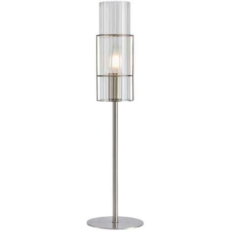 Lampe de table E14 40W max, 50 cm, nickel satiné et verre ondulé - Markslöjd - Tubo (1/3)